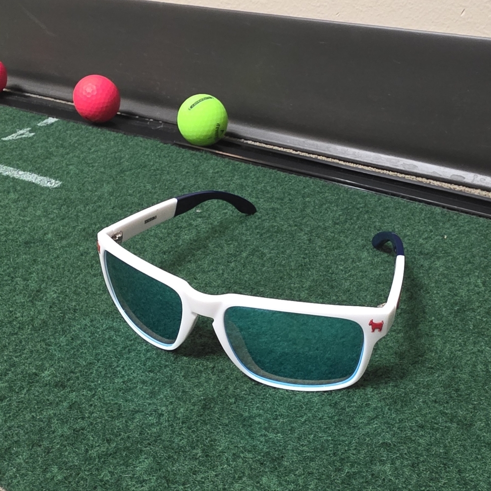 Goated Blue & White Sunglasses – Blue Mirrored Lenses | Stylish & Sporty